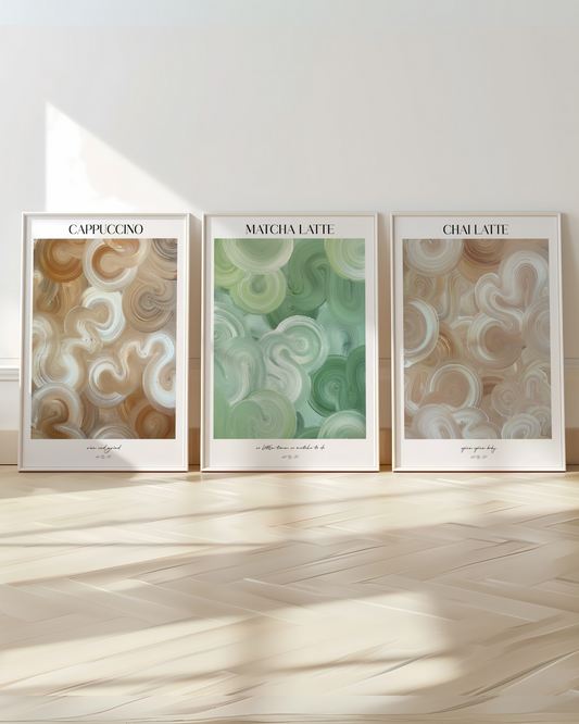 Poster Set- Cappuccino, Matcha Latte & Chai Latte